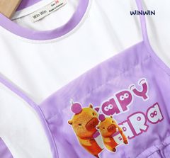 Đầm Yếm Kaki lụa in Capybara cho bé gái Nexxi Kids Fashion