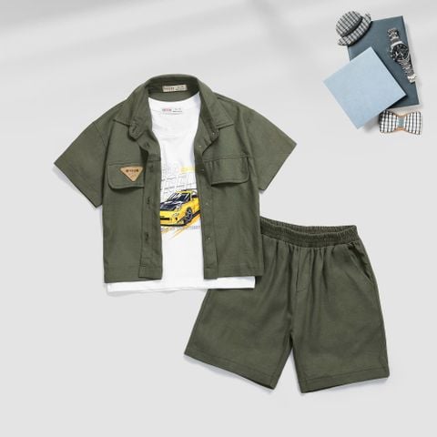 Set Bé Trai Linen 3 Món In Xe Oto Legend cho bé trai Nexxi