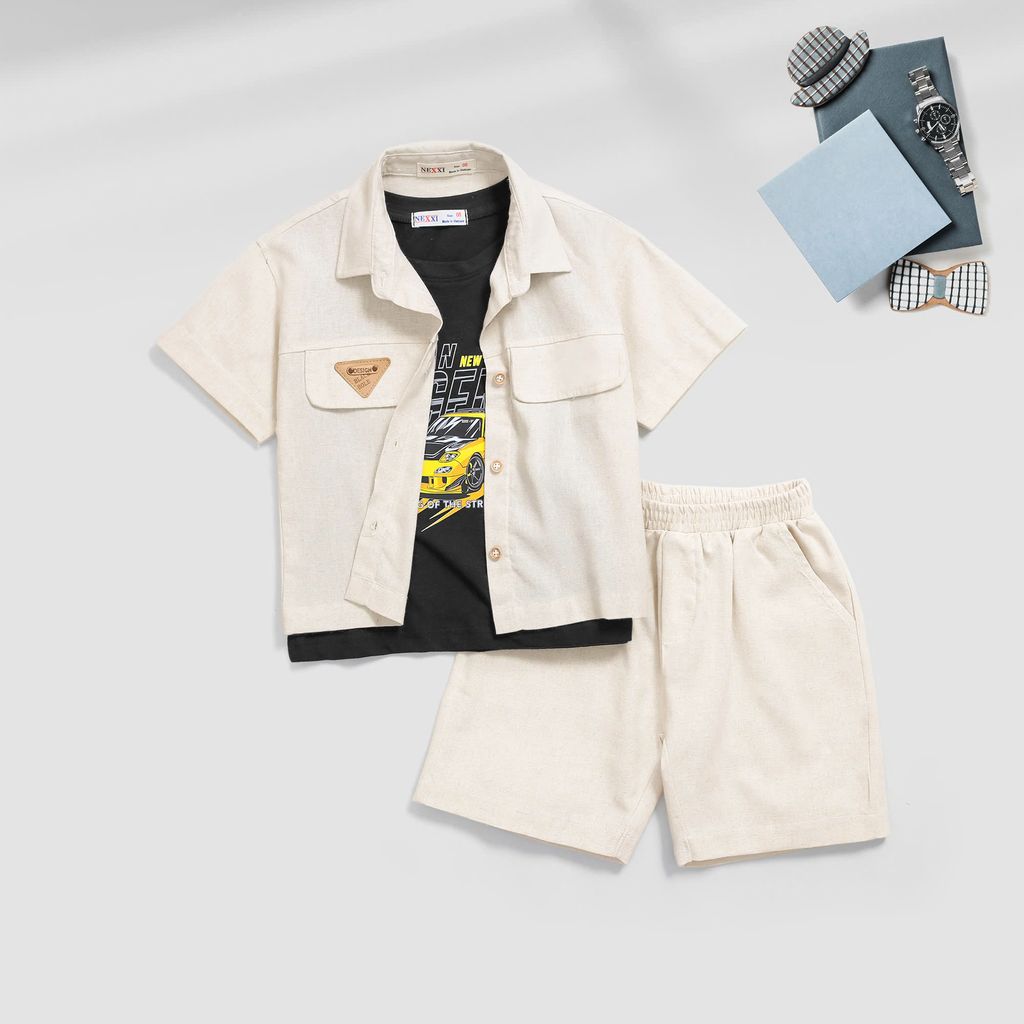Set Bé Trai Linen 3 Món In Xe Oto Legend cho bé trai Nexxi