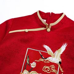 Áo Dài Gấm Bé Trai Truyền Thống Thêu Hạc Đính Tua Rua Tết Cho Bé Nexxi