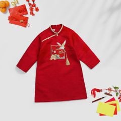 Áo Dài Gấm Bé Trai Truyền Thống Thêu Hạc Đính Tua Rua Tết Cho Bé Nexxi