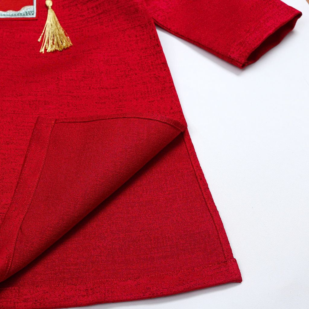 Áo Dài Gấm Bé Trai Truyền Thống Thêu Hạc Đính Tua Rua Tết Cho Bé Nexxi