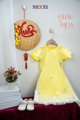 Set áo dài họa tiết thêu tay nơ và váy cho bé gái Nexxi Kids Fasshion