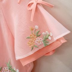 Set áo dài họa tiết thêu tay nơ và váy cho bé gái Nexxi Kids Fasshion