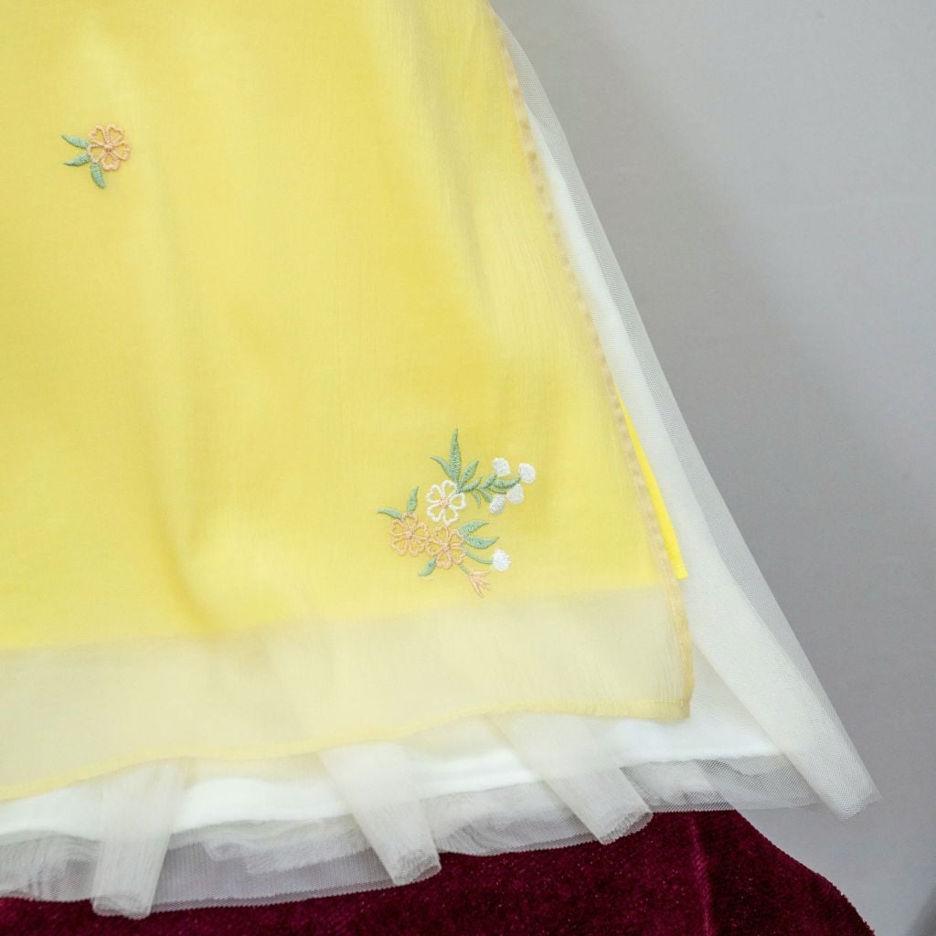 Set áo dài họa tiết thêu tay nơ và váy cho bé gái Nexxi Kids Fasshion