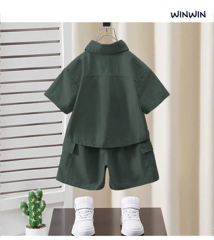 Set Sơ Mi Linen Cổ Bẻ Túi Logo Vogue Phong Cách Hàn Quốc Bé Trai Nexxi