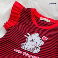 Đầm Linen Xoè Phối Sọc In Mèo Dễ Thương Bé Gái Nexxi