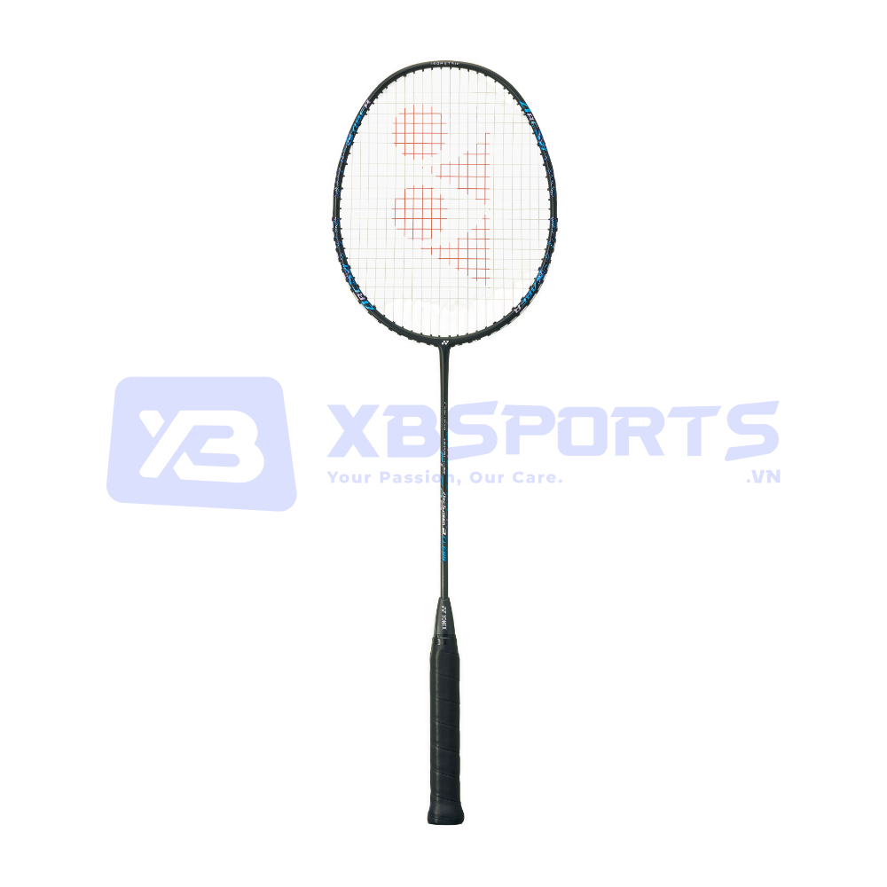 Vợt cầu lông Yonex Arcsaber 2 Clear khung đen với họa tiết xanh dương ở hai bên khung và cổ đũa, dây trắng logo YY đỏ cam, thân đũa đen mảnh, cán quấn đen