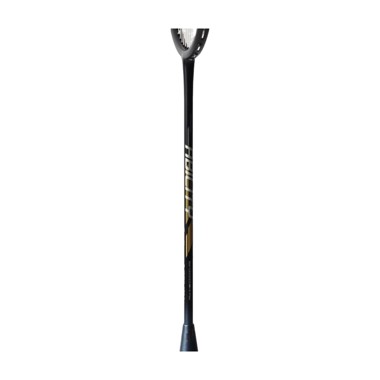 Cận cảnh đũa vợt Yonex Arcsaber 1 Ability màu đen in chữ ABILITY màu trắng và vàng gold, phía dưới có dòng chữ Graphite Hi-Flex, phần cán vợt màu xám xanh ánh kim