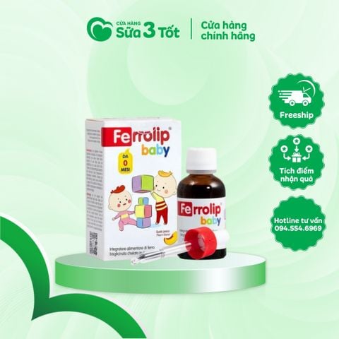 Sắt Nước Hữu Cơ Nhỏ Giọt Tổng Hợp Ferrolip Baby Ý (Trẻ 0-10 Tuổi) - Hộp 30Ml