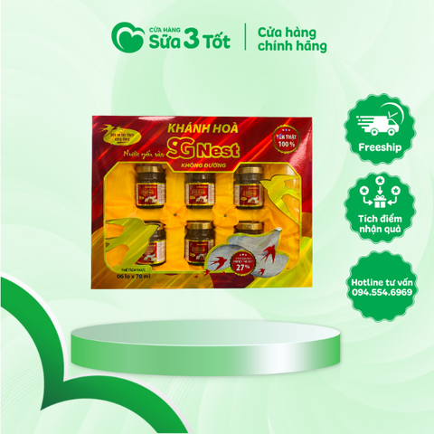 Yến Sào Khánh Hòa SG Nest - Không Đường - Hộp Quà 6 hũ - 27%