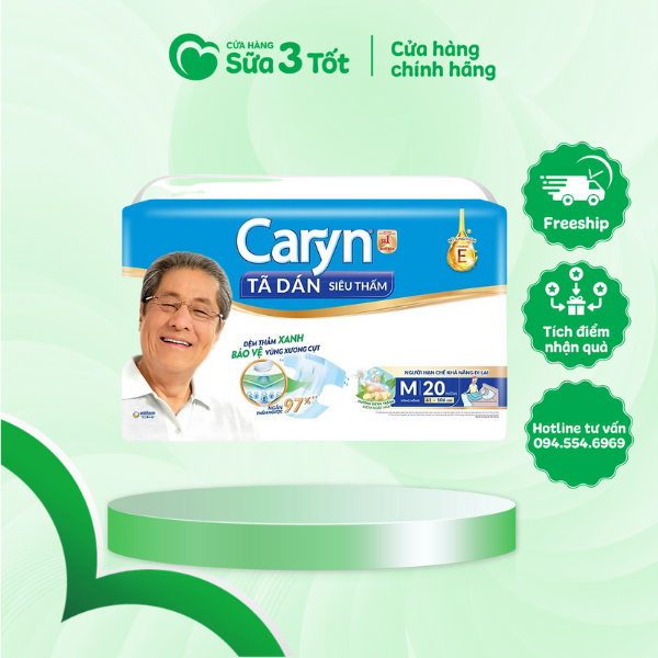 Bỉm Caryn - Dán - M20 - (Vòng Hông Từ 61 - 106Cm)