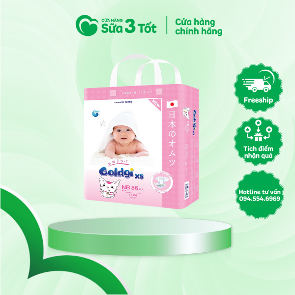 Bỉm Goldgi X5 - Dán - NB86 (< 5kg )