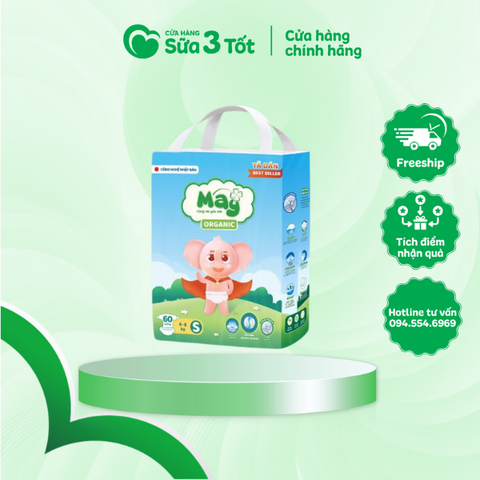 Bỉm Mây Organic - Dán - S60 (04-08Kg)