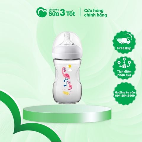 Bình Sữa Avent Philip Natural - 260Ml In Họa Tiết Chim Hạc Hồng