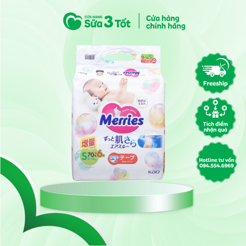 Bỉm Merries - Dán - S70+6 (4-8Kg) - Nội Địa Nhật