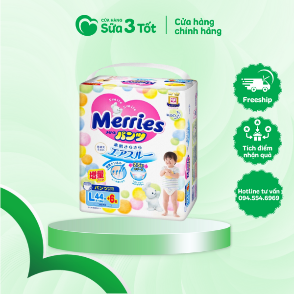 Bỉm Merries - Quần - L44+6 (9 - 16Kg) - Nội Địa Nhật