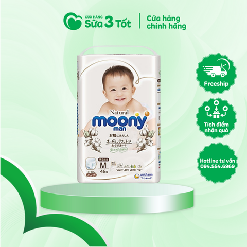 Bỉm Moony Natural - Quần - M46 ( 5-10Kg)- Nội Địa Nhật
