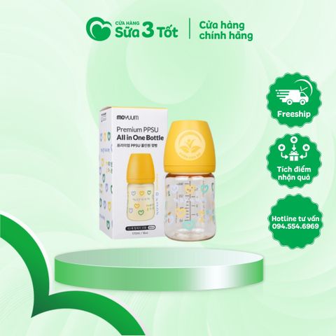 Bình Sữa Moyuum Chính Hãng - Họa Tiết Trái Tim - 170ml