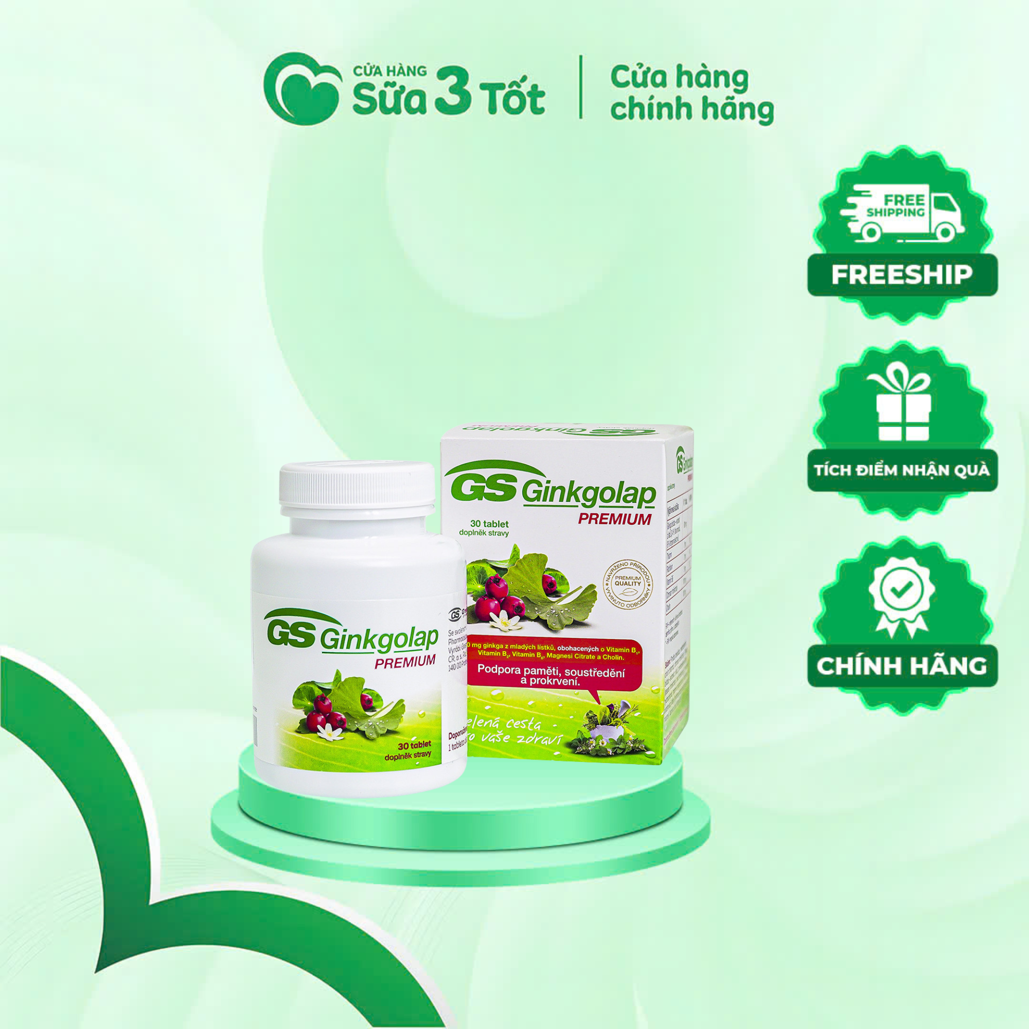 GS Ginkgolap Premium - Viên Uống Hỗ Trợ Não Bộ - Lọ 30 Viên