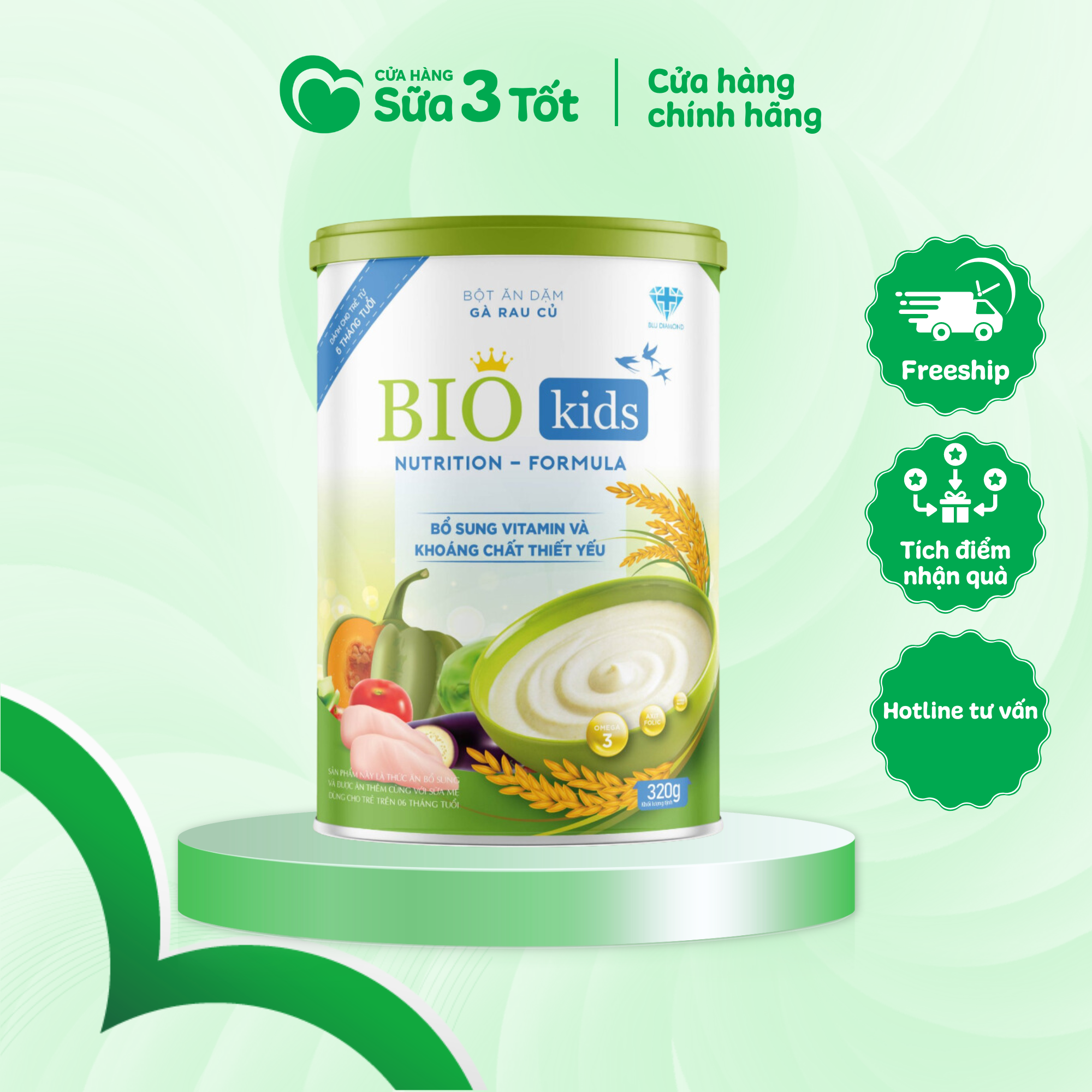 Bột Ăn Dặm Bio Kids - ( 6m +) - Vị Gà Rau Củ - Lon 320g