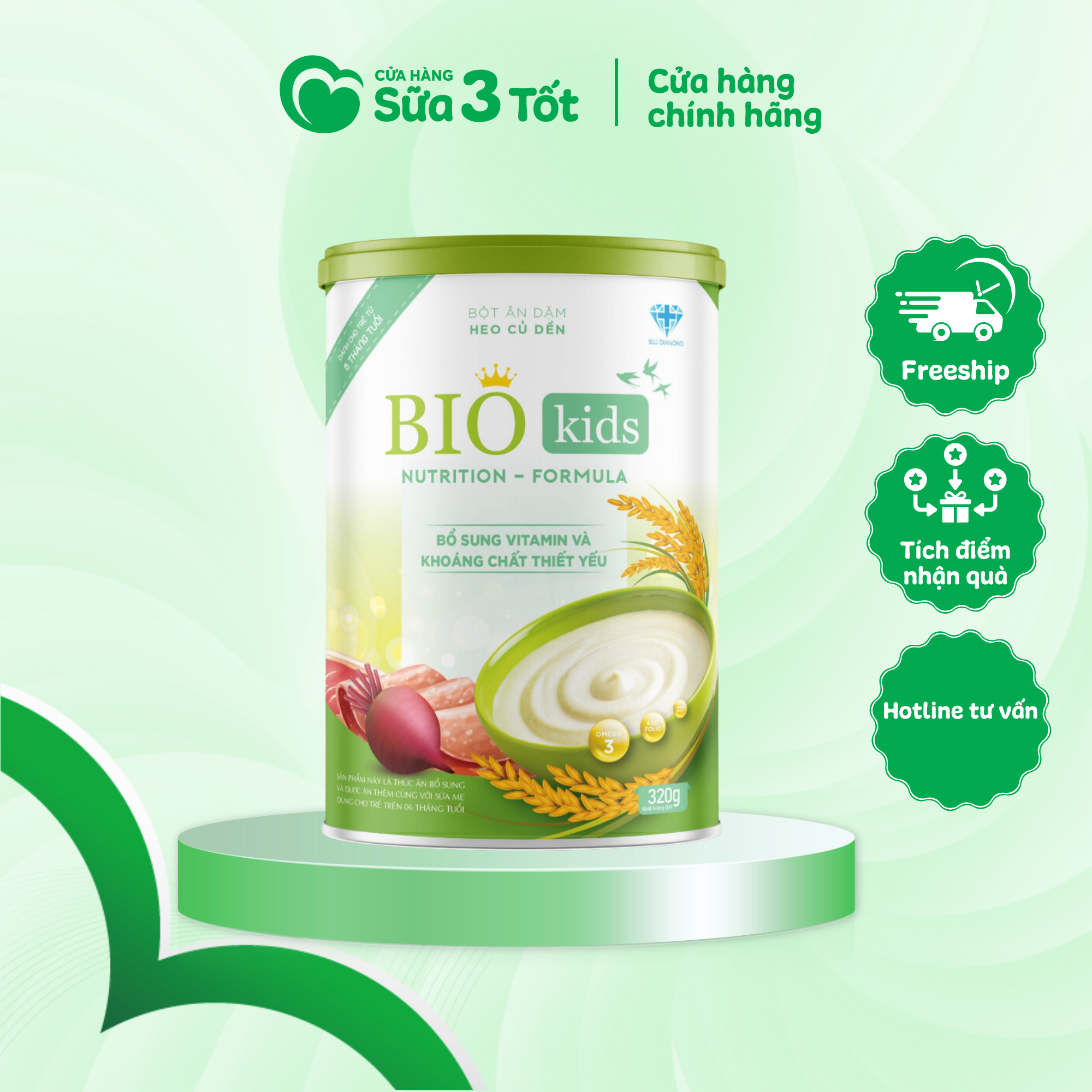 Bột Ăn Dặm Bio Kids - ( 6m +) - Vị Heo Củ Dền - Lon 320g