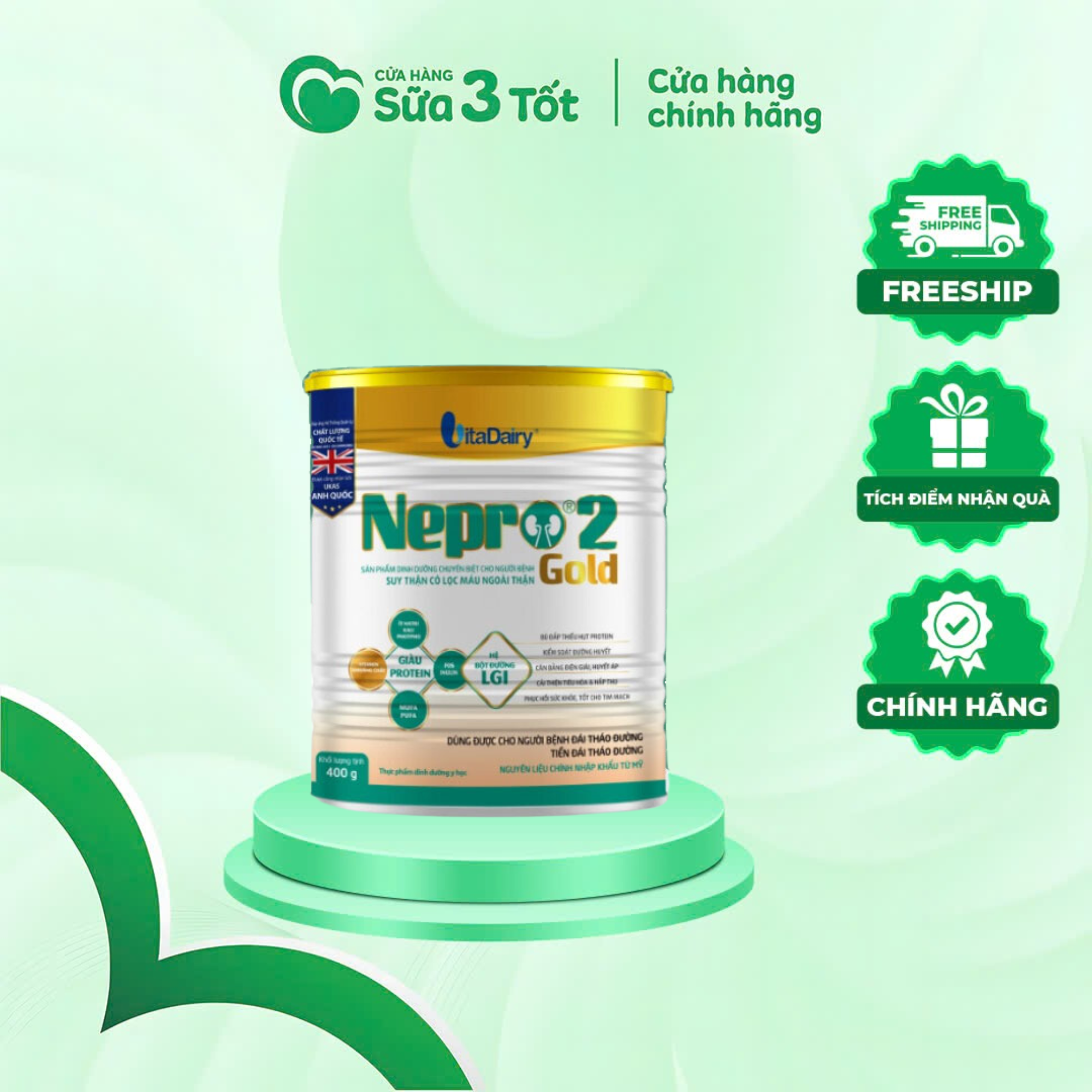 Sữa Bột Nepro 2 Gold Cho Bệnh Đái Tháo Đường Và Tiền Đái Tháo Đường - Lon 400G