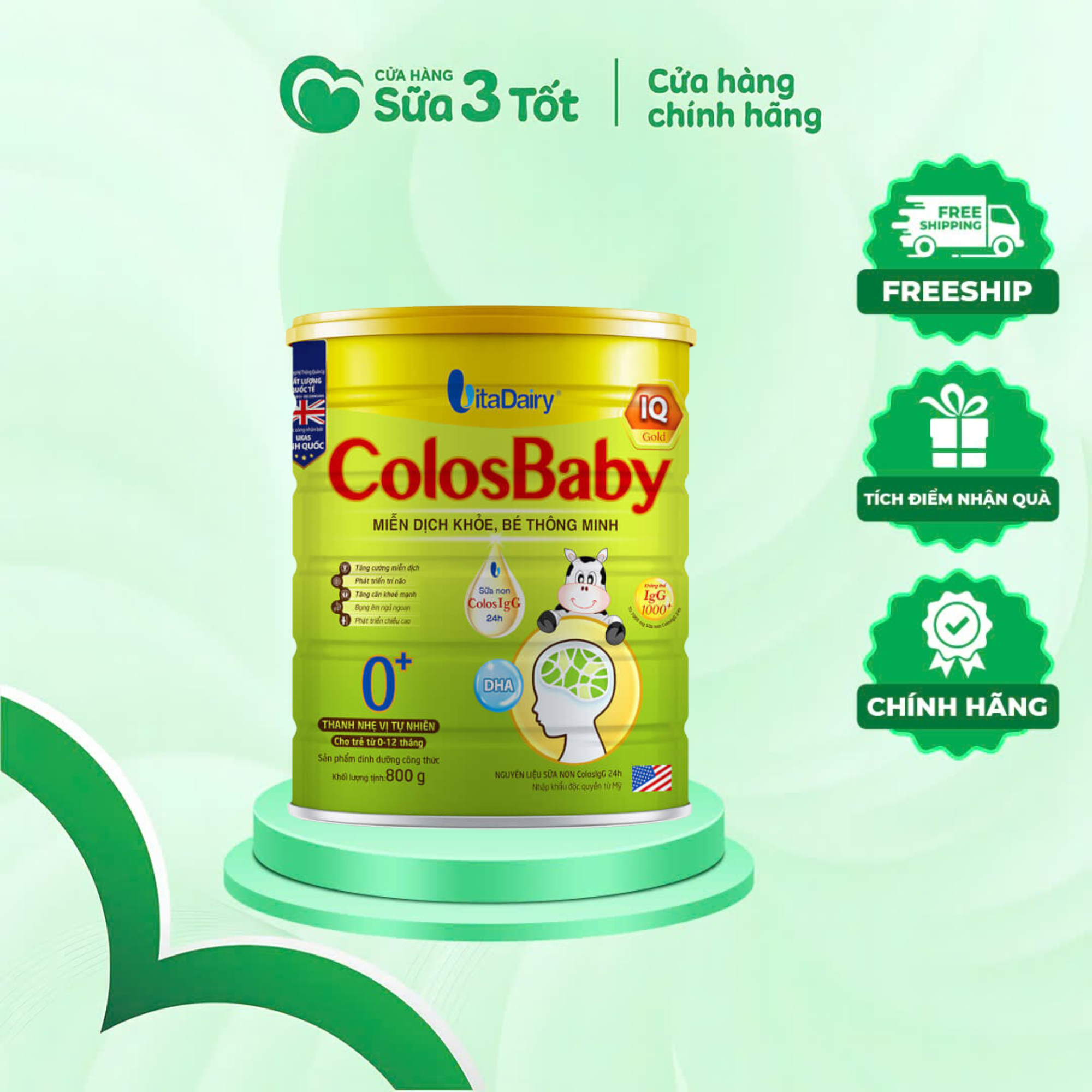 Sữa Bột Colosbaby IQ Gold 0+ (Trẻ Từ 0-12 Tháng) - Lon 800g