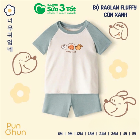 Bộ Raglan Fluffy Cún Xanh (6M+) - Pun Chun