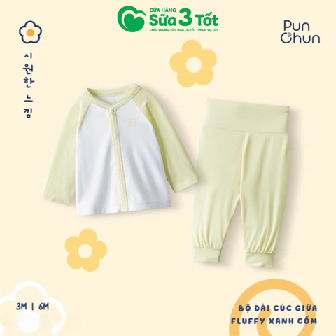 Bộ Dài Tay Cúc Giữa Fluffy Xanh Cốm (6M+) - Pun Chun