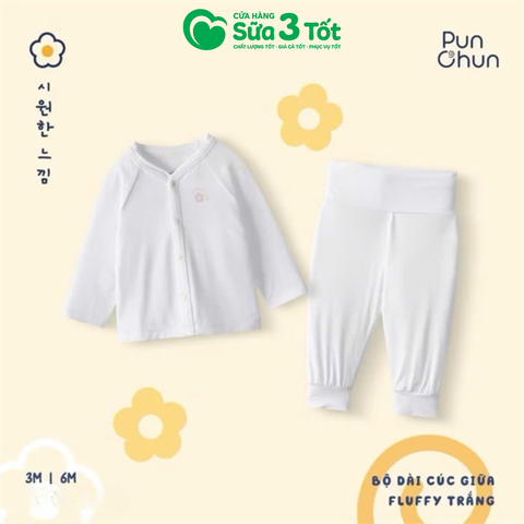 Bộ Dài Tay Cúc Giữa Fluffy Trắng (3M+) - Pun Chun