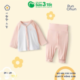 Bộ Dài Tay Cúc Giữa Fluffy Hồng Cam (6M+) - Pun Chun