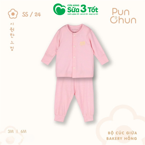 Bộ Dài Tay Cúc Giữa Bakery Hồng (6M+) - Pun Chun