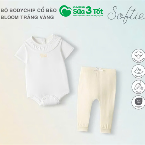 Bộ Body Chip Cộc Tay Cổ Bèo Bloom Trắng Vàng (9M+) - Chaang