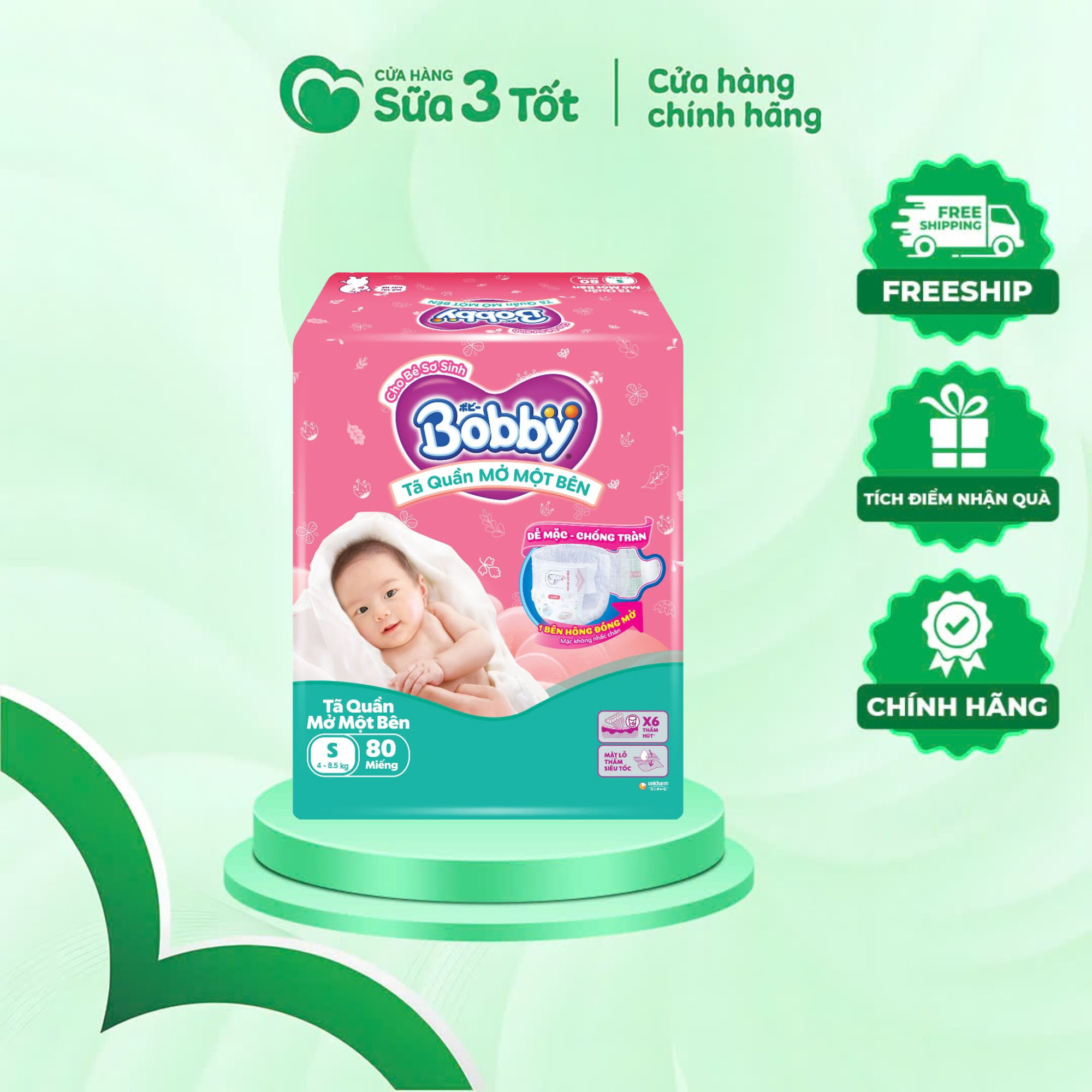 Bỉm Bobby - Quần Mở Một Bên - NB-S80 (4-8.5Kg)