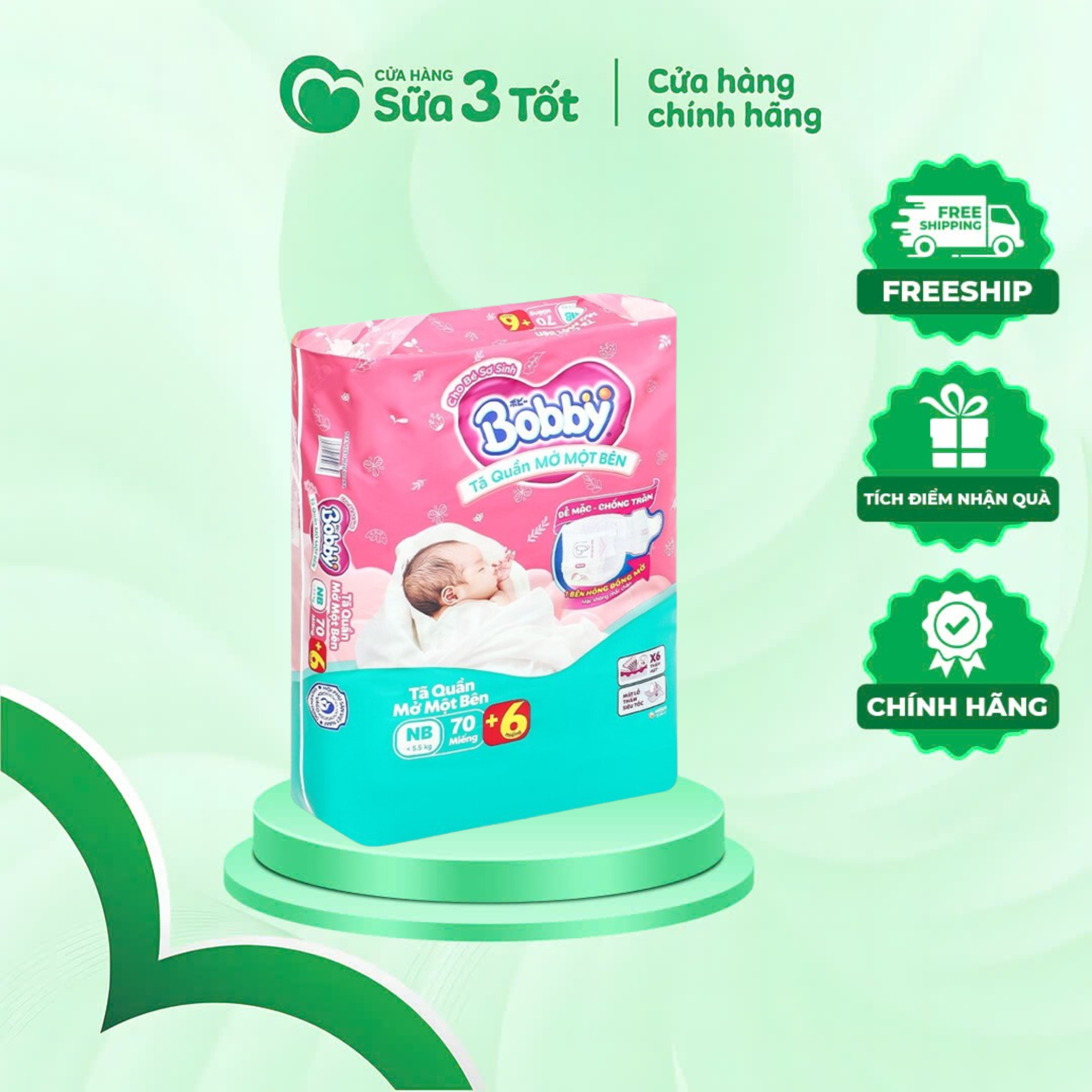 Bỉm Bobby - Quần Mở Một Bên - NB70 (<5.5kg)