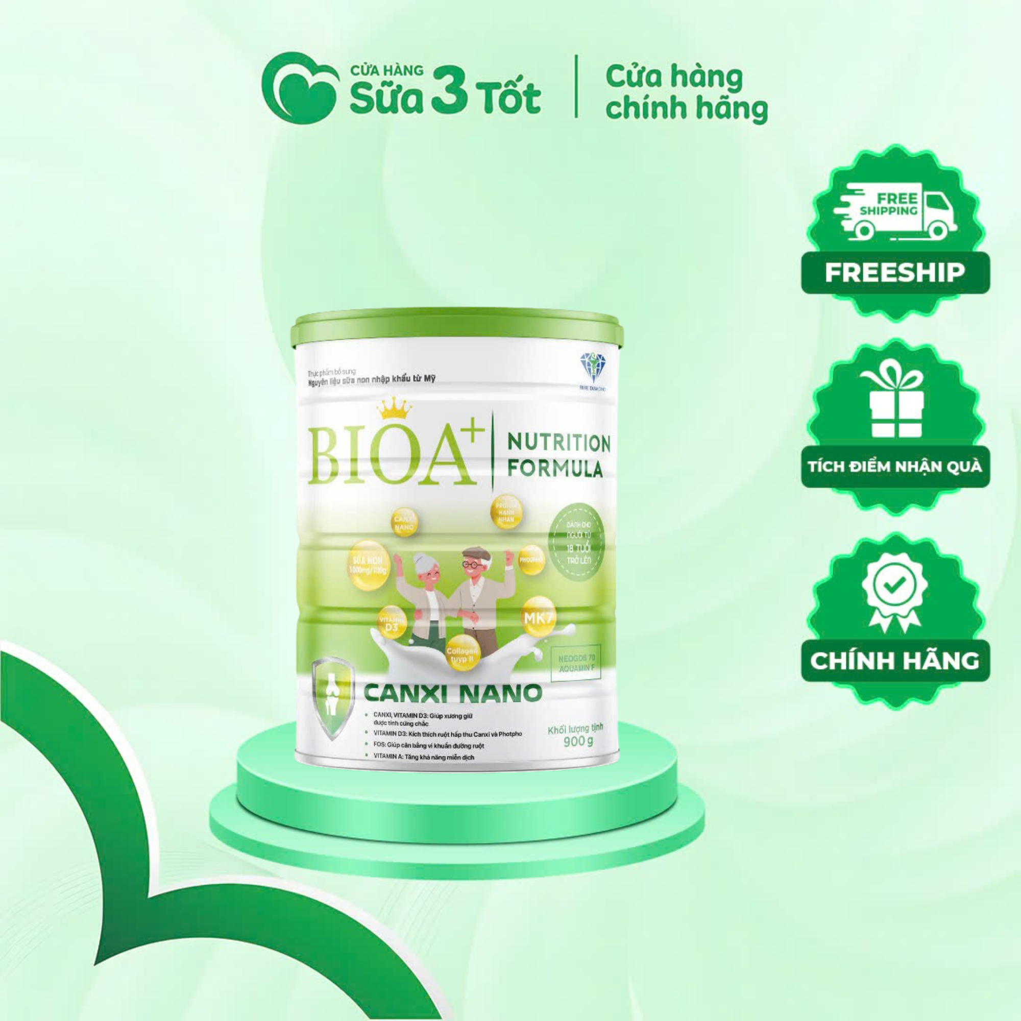 Sữa Bột BioA+ Canxi Nano ( 18 Tuổi Trở Lên - Bổ Sung Canxi ) - Lon 900G