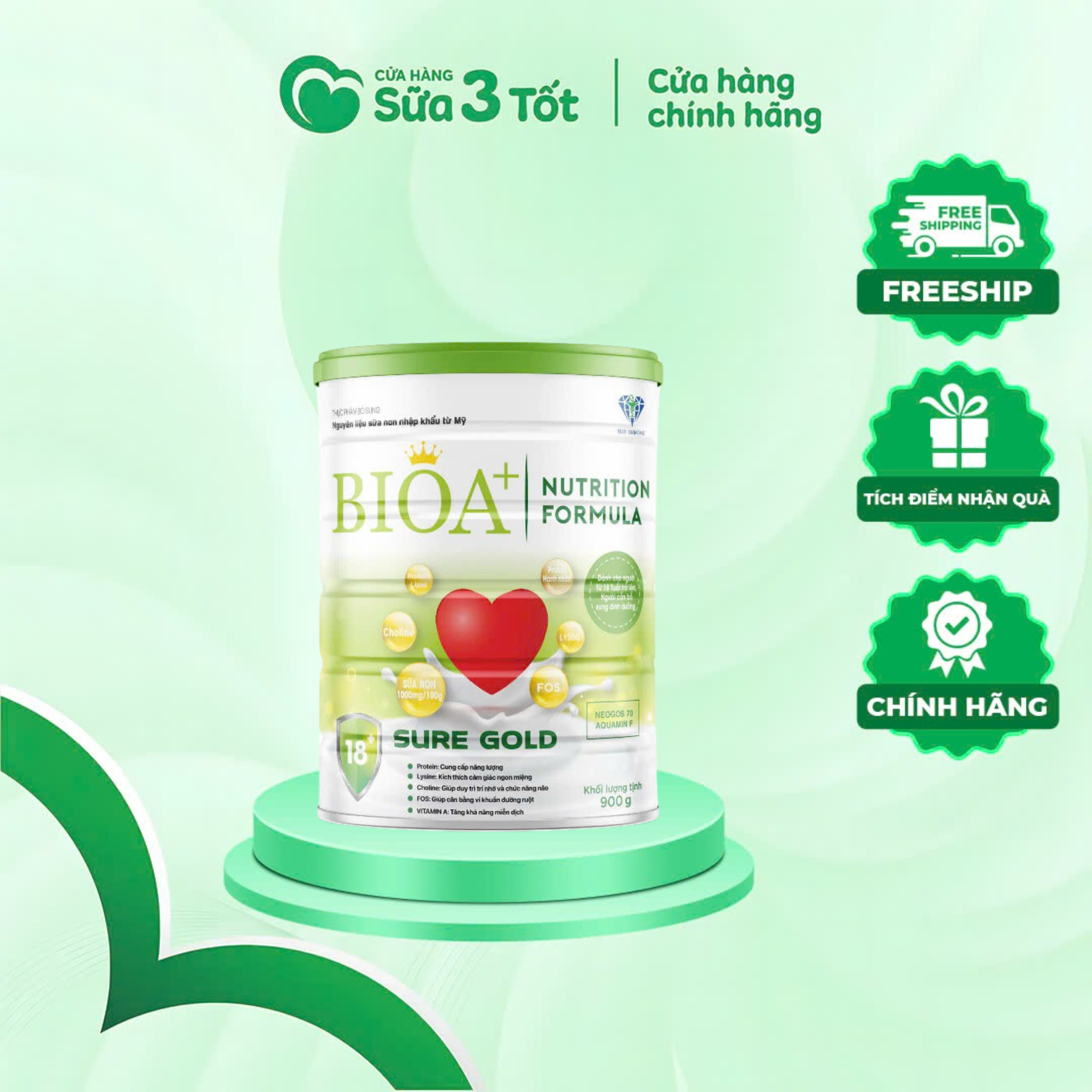 Sữa Bột BioA+ Sure Gold ( Dành Cho Người Mới Ốm Dậy, Cần Bồi Dưỡng, Sau Phẫu Thuật) - Lon 900G
