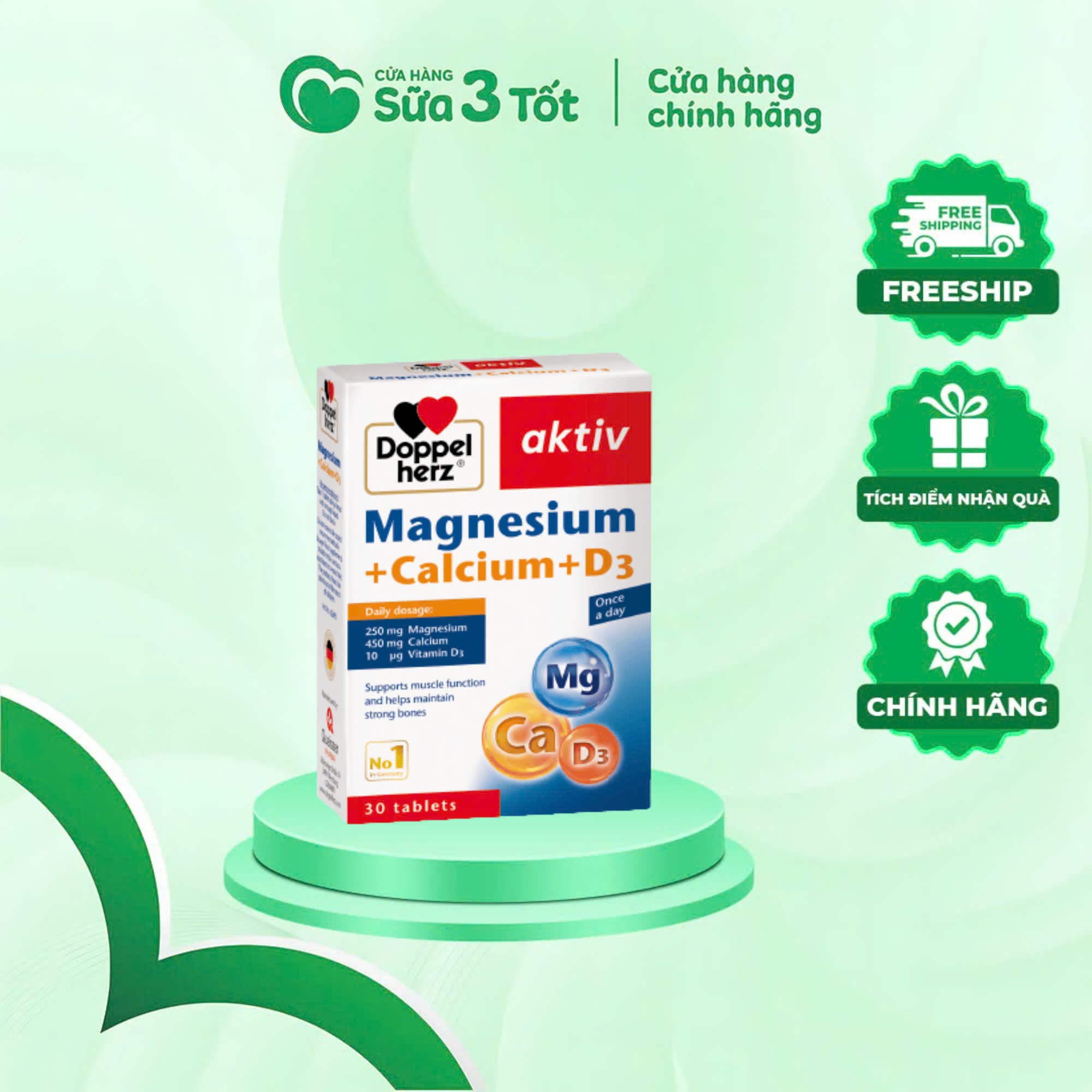 Viên Uống Bổ Sung Magnesium + Calcium + D3 - Đức - 30V