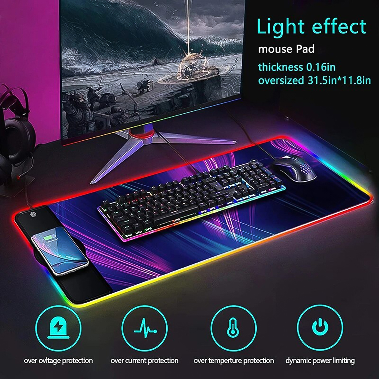 Bàn Di Chuột Chơi Game 80x30 Led RGB Led 7 Màu Kết Nối USB 3.0 Kiêm Sạc Không Dây 11 Bàn Di Chuột Chơi Game 80x30 Led RGB Led 7 Màu Kết Nối USB 3.0 Kiêm Sạc Không Dây
