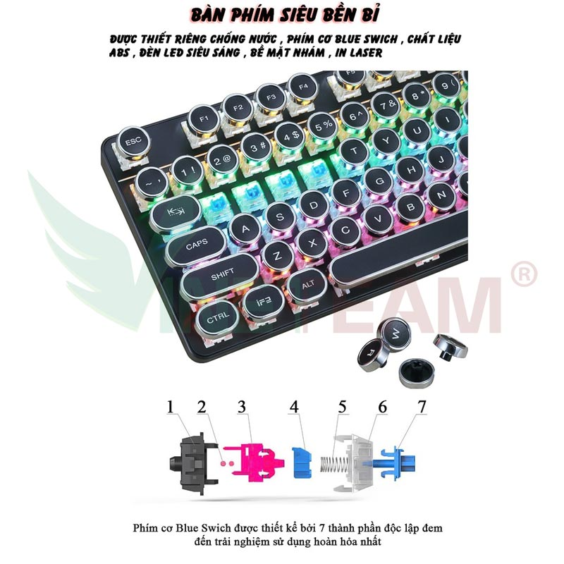 Bàn phím cơ HJK917 Blue Switch, Chống nước, LED 9 Chế Độ 10 Ban-phim-co-Gaming-HJK917-5