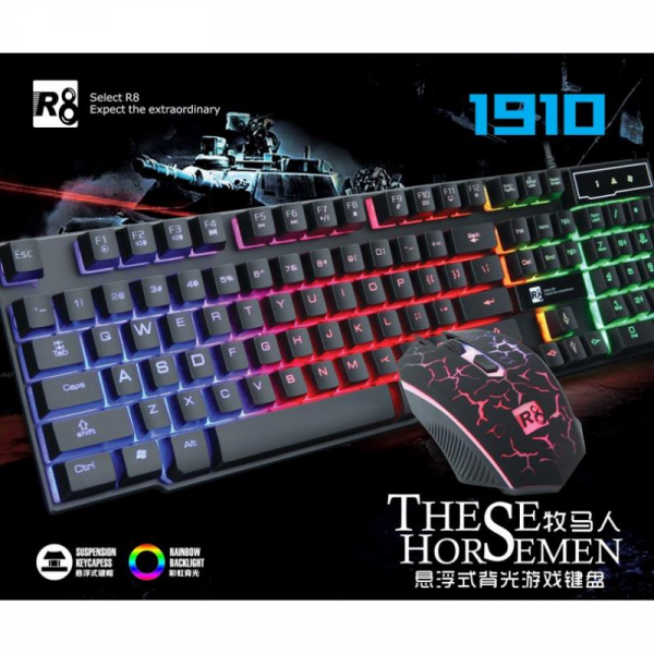 TOP Chuột Máy Tính Có Dây Giá Rẻ Tốt Nhất Hiện Nay 8 Bộ bàn phím giả cơ và chuột chuyên game R8 1910 Led 7 màu (Đen)