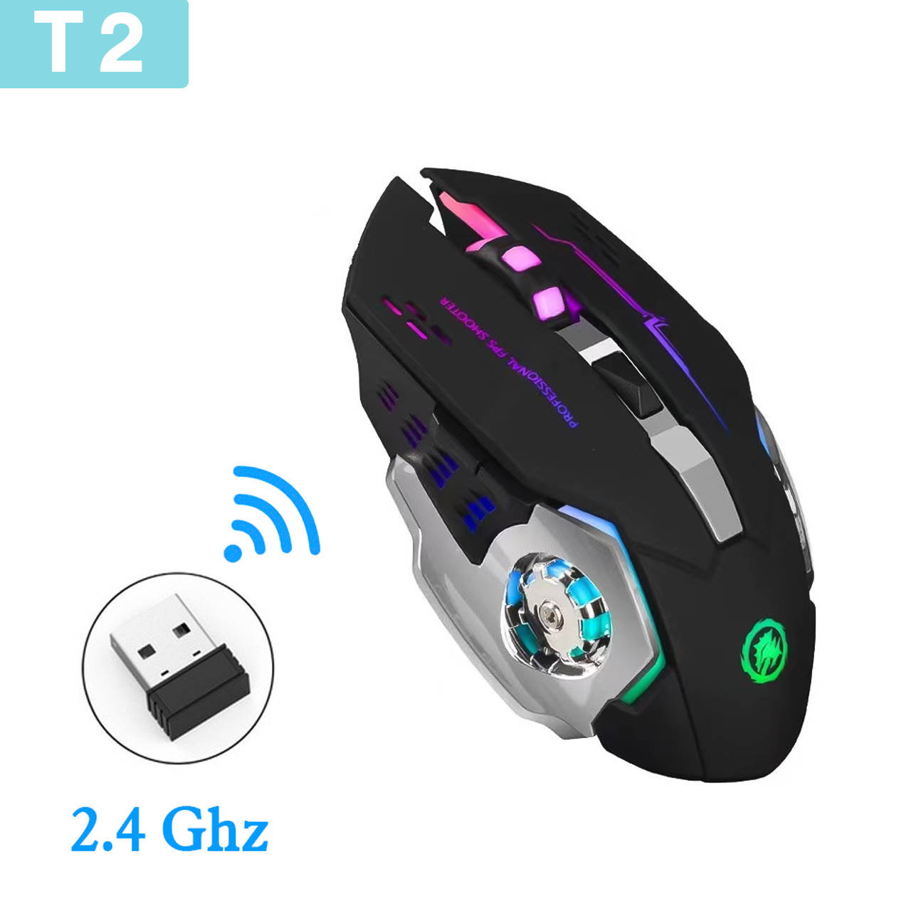 Chuột Gaming T2 Dành Cho Game Thủ Có LED 7 Màu, Chơi Game Cực Đã 13 chuot khong day gaming T2 1