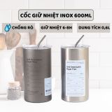  Cốc Giữ Nhiệt Iced Americano 600ml Inox 304 Có Ống Hút, Giữ Nhiệt Tốt Và Thời Trang 