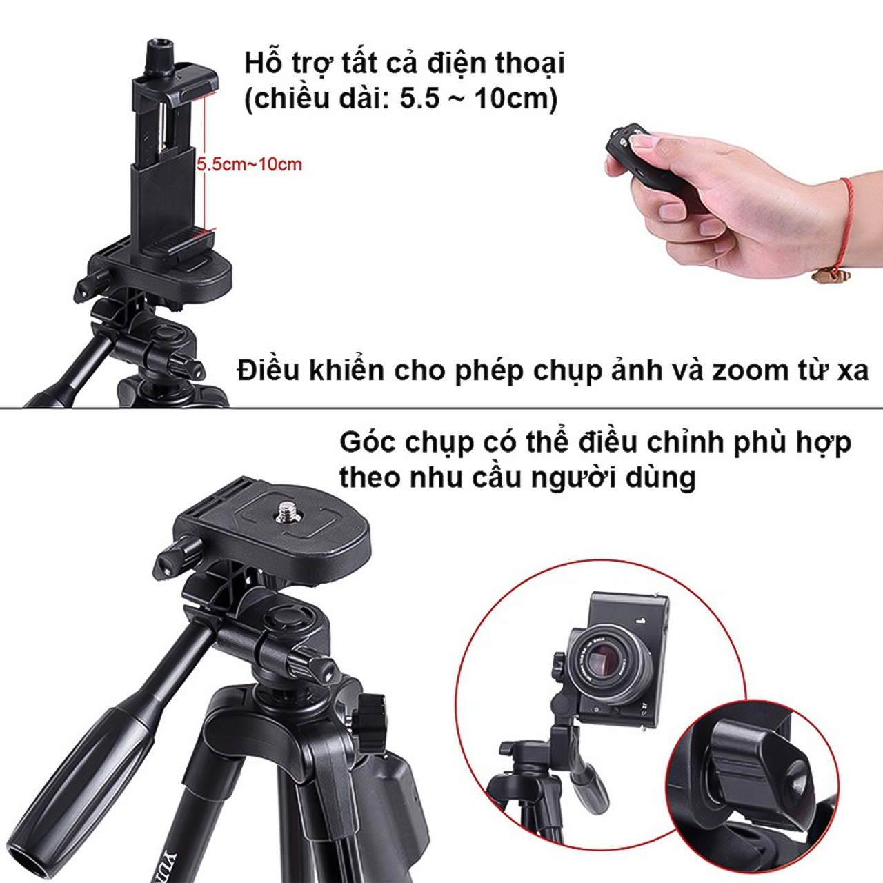 Gậy Tripod 3 Chân Yunteng VCT-5208 Kết Nối Bluetooth Cho Điện Thoại, Máy Ảnh Tặng Kèm Remote 13 Gay Tripod 3 Chan Yunteng VCT 5208 125cm 3