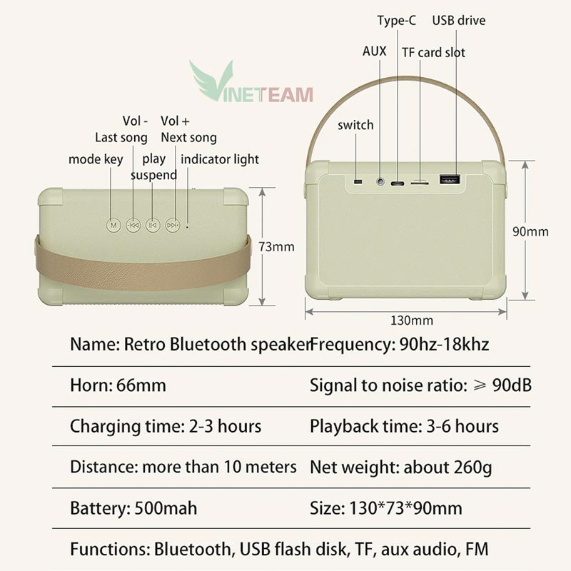 Loa Bluetooth Hình Chữ Nhật Mini N10 Có Quai Xách