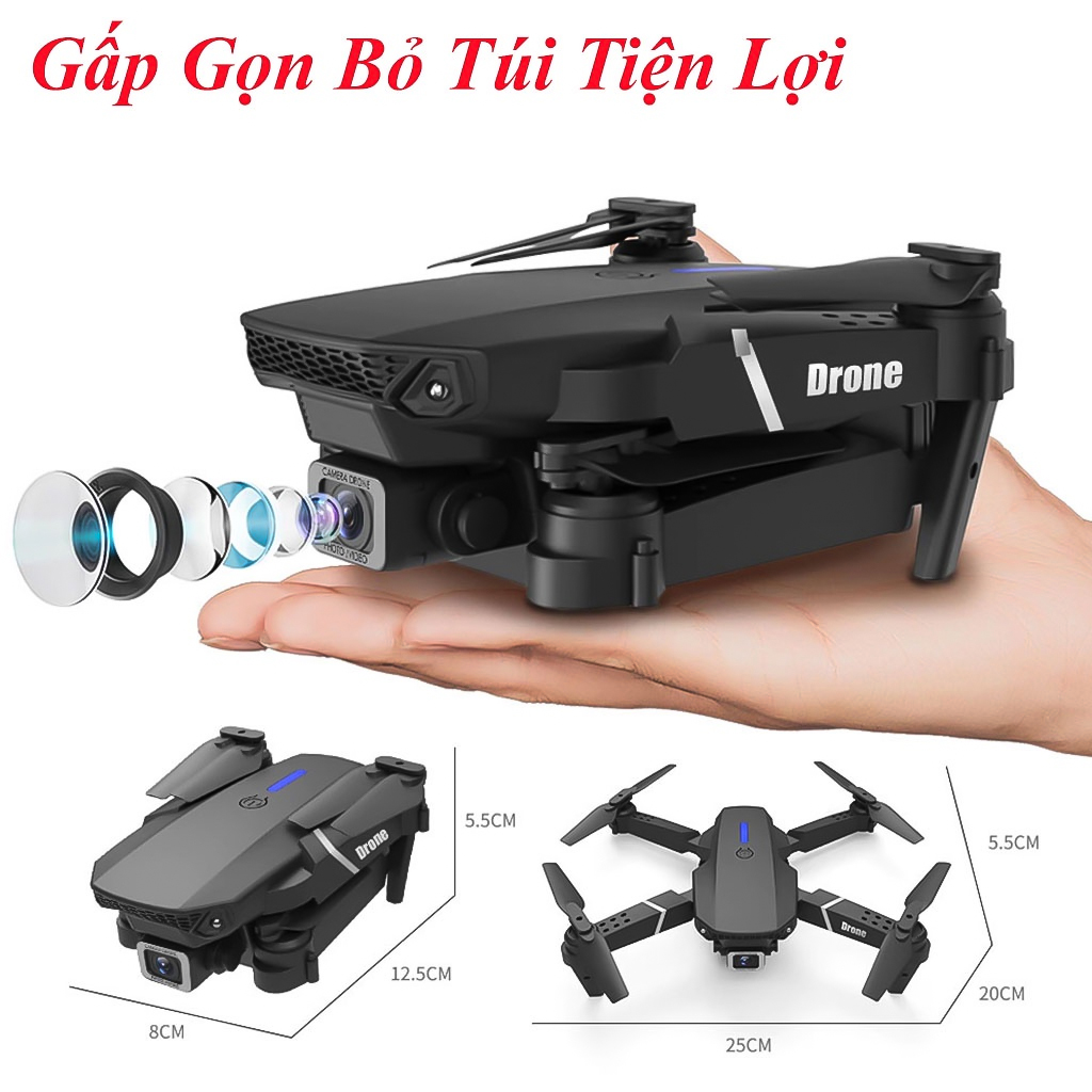 Flycam E88 Máy Bay Không Người Lái Giá Rẻ Có Điều Khiển Từ Xa Drone 4k , 2 Camera 4K Tặng Kèm Túi Đựng 19 May bay flycam mini E88 10