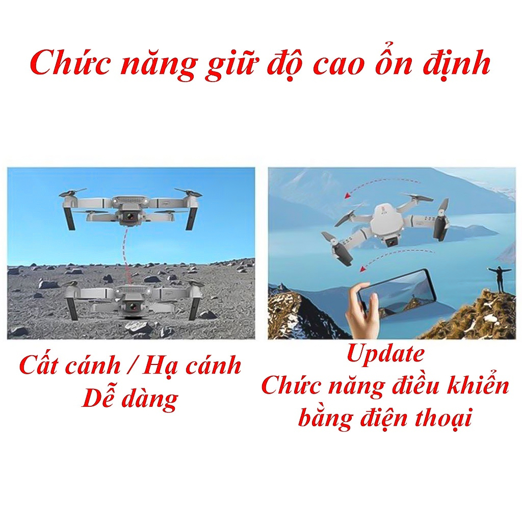 Flycam E88 Máy Bay Không Người Lái Giá Rẻ Có Điều Khiển Từ Xa Drone 4k , 2 Camera 4K Tặng Kèm Túi Đựng 17 May bay flycam mini E88 6