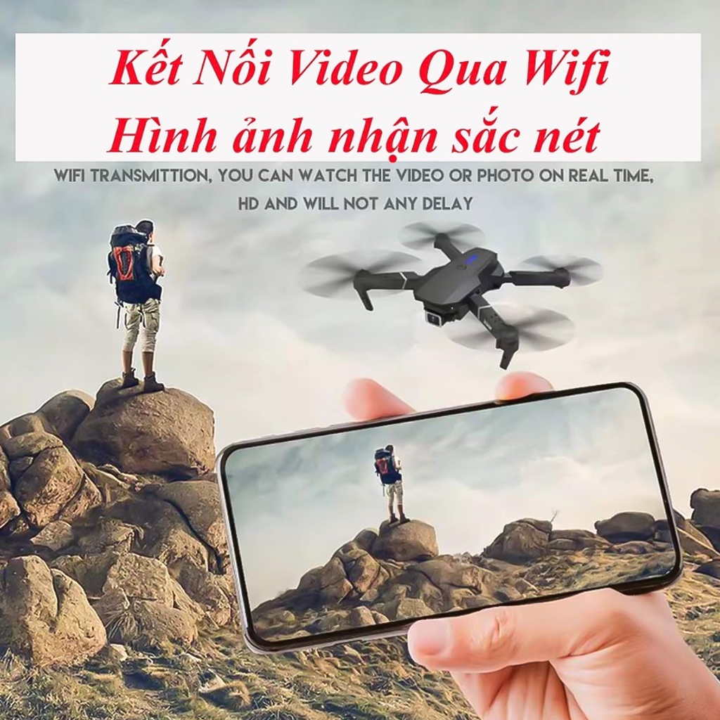 Flycam E88 Máy Bay Không Người Lái Giá Rẻ Có Điều Khiển Từ Xa Drone 4k , 2 Camera 4K Tặng Kèm Túi Đựng 16 May bay flycam mini E88 7