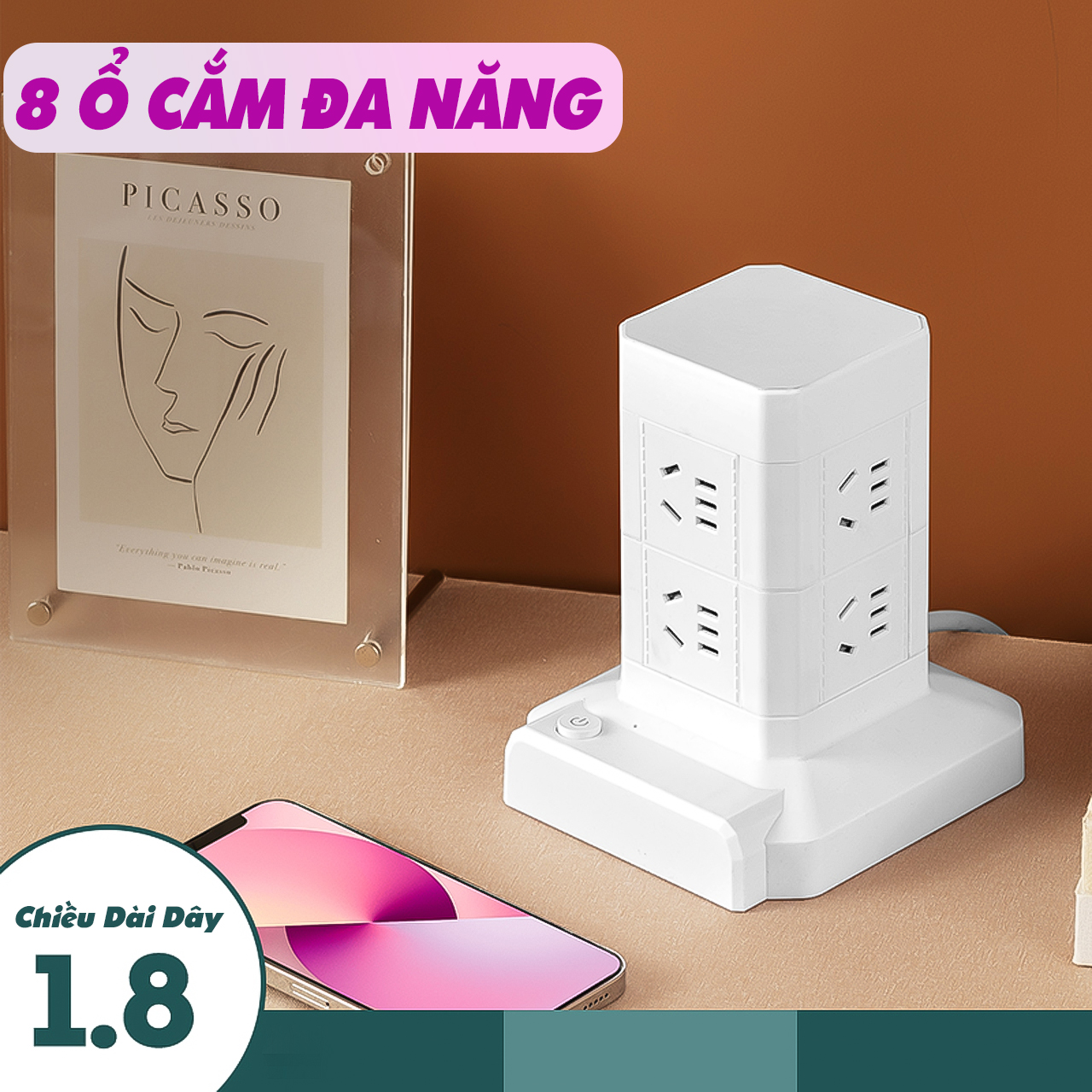 Ổ Cắm Điện Đa Năng Hình Tháp Nhiều Tầng 8 Ổ Hiệu Suất Cao, Tải Lên Đến 2500W 11 Ổ Cắm Điện Đa Năng Hình Tháp Nhiều Tầng 8 Ổ Hiệu Suất Cao, Tải Lên Đến 2500W